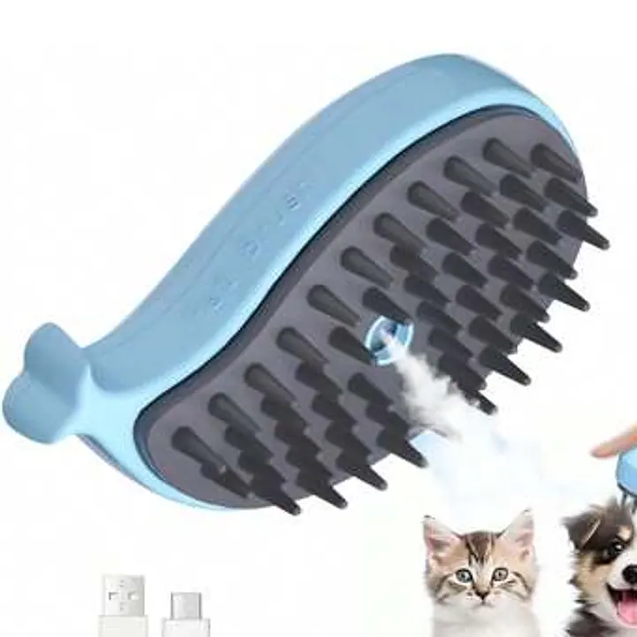 Cepillo azul con púas flexibles que suelta una fina niebla de vapor